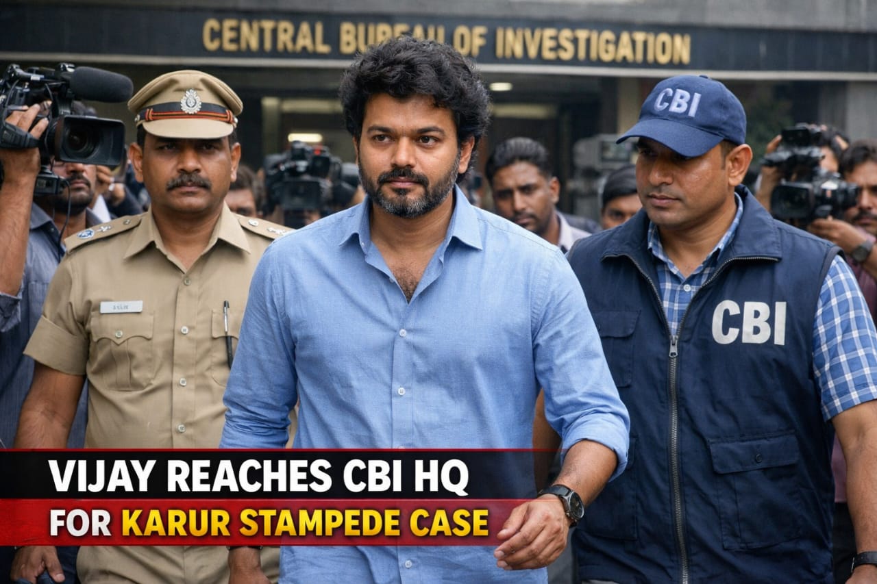 TVK Chief Vijay Reaches CBI Headquarters for Questioning in Karur Stampede Case