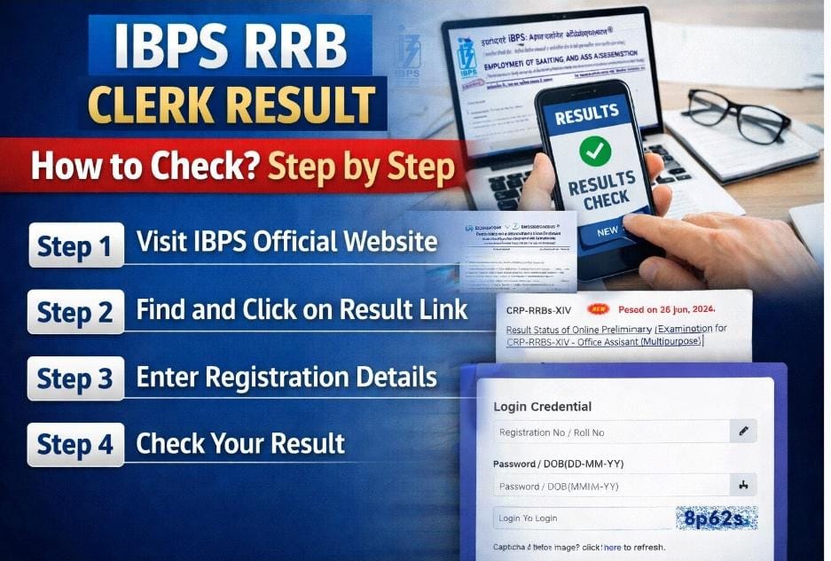 IBPS RRB Clerk Prelims Result 2025-26 declared on January 23, 2026. Click here for direct link & step-by-step guide for IBPS RRB clerk prelim result check. Know expected cutoff, mains exam date (Feb 1, 2026), scorecard details, exam pattern, and next steps for qualified candidates.