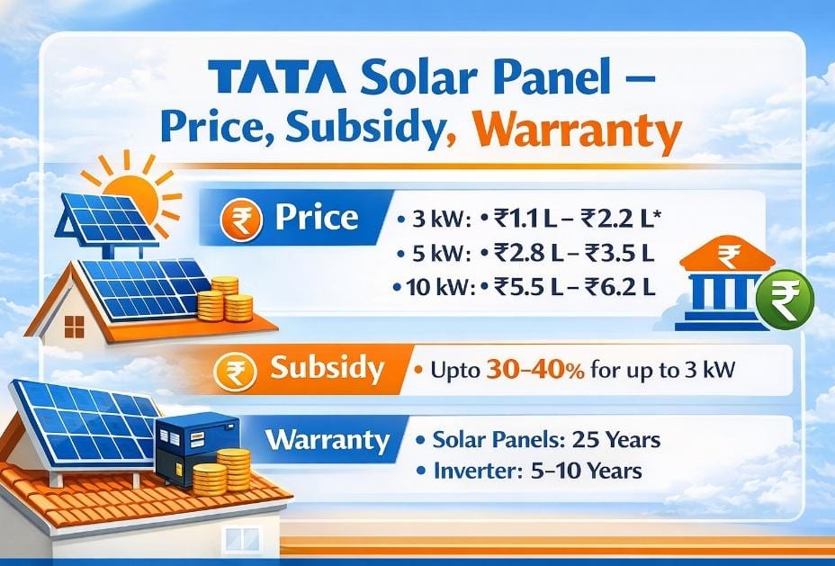 Tata Solar Panel 2026 | Price, Subsidy, Savings & 25-Year Warranty Guide