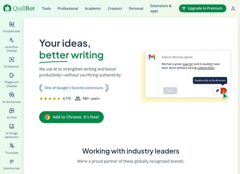QuillBot (Free Version): ChatGPT Alternatives for Students Free in India (2026 Guide): Top Free AI Tools for Study & Research